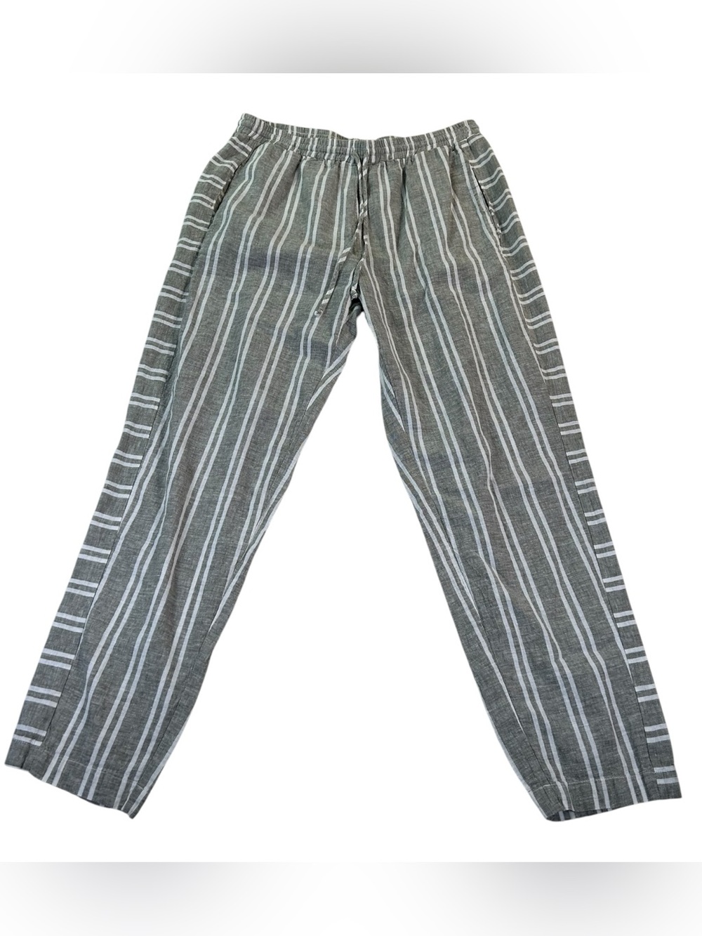BCBGeneration Gray Striped Linen Cotton Pants Medium Quiet Luxury Coastal